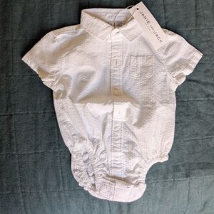 Janie and Jack Bright White Seersucker Baby Romper Button Up 0-3 Months